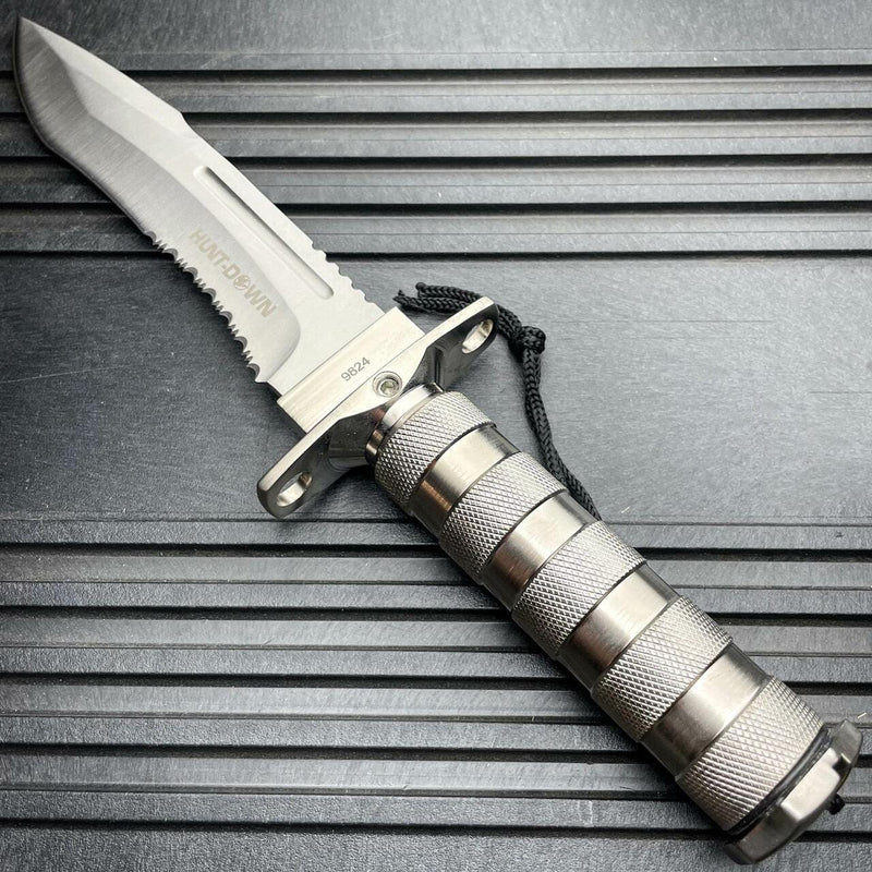 12" Tactical Camping Hunting Rambo Fixed Blade Knife Chrome Bowie + Survival KIT - BLADE ADDICT