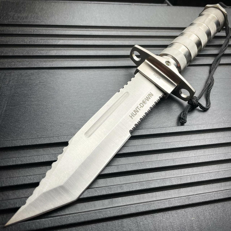 12" Tactical TANTO Hunting Rambo Fixed Blade Knife Chrome Bowie + Survival KIT - BLADE ADDICT