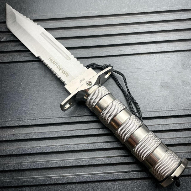 12" Tactical TANTO Hunting Rambo Fixed Blade Knife Chrome Bowie + Survival KIT - BLADE ADDICT