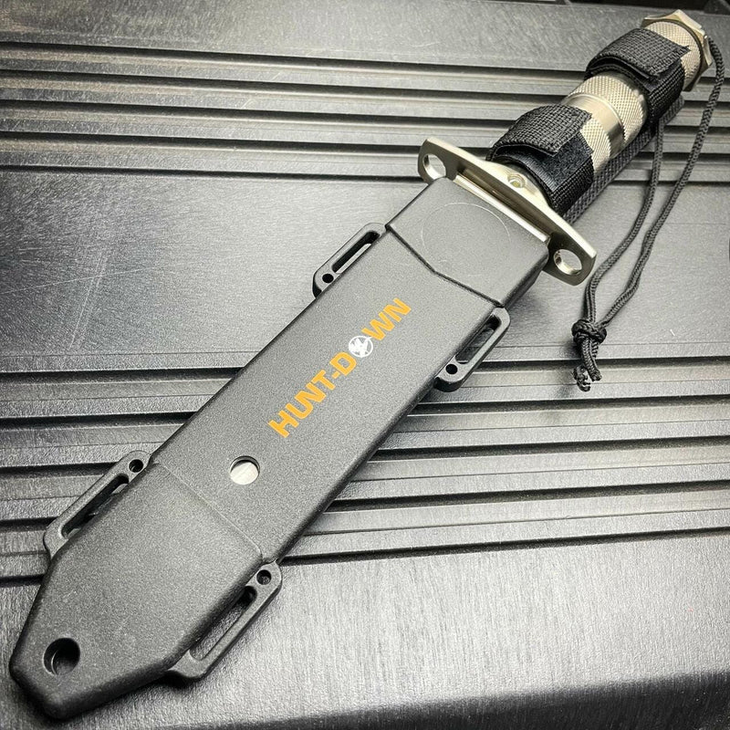 12" Tactical TANTO Hunting Rambo Fixed Blade Knife Chrome Bowie + Survival KIT - BLADE ADDICT