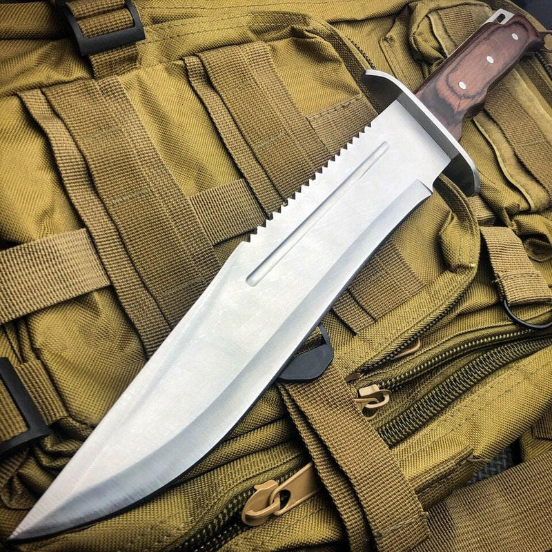 16" Full Tang TACTICAL Hunting Rambo Fixed Blade Camping Bowie Knife w Sheath - BLADE ADDICT