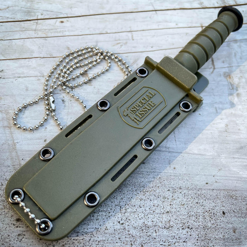 6" MTECH Military Kabai Tactical Combat Fixed Blade Neck Knife w/ Chained Sheath - BLADE ADDICT