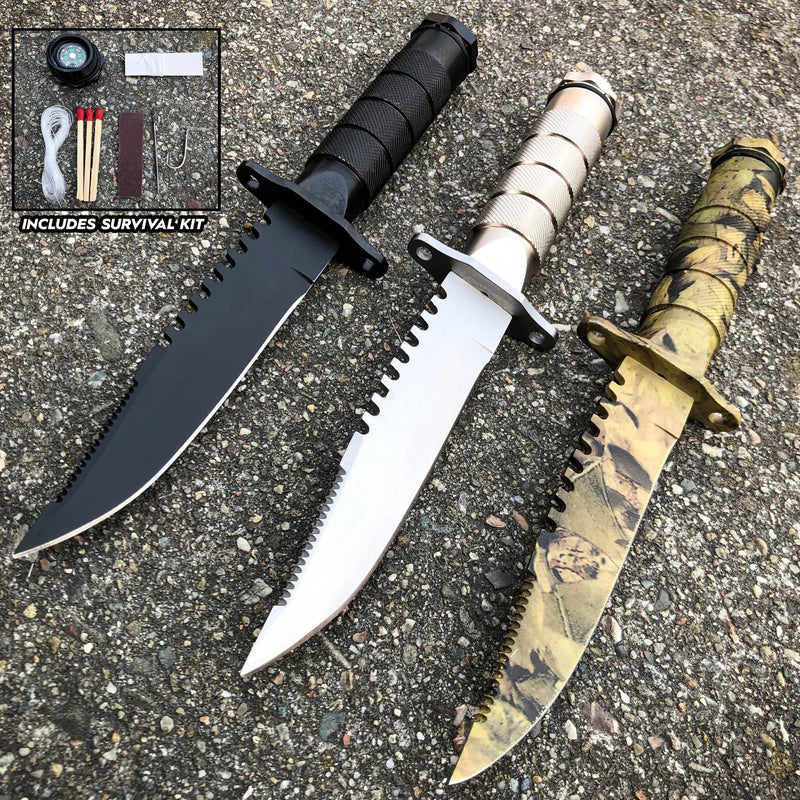 8.5" Tactical Camping Outdoor Fixed Blade Hunting Fishing Knife w Survival Kit - BLADE ADDICT