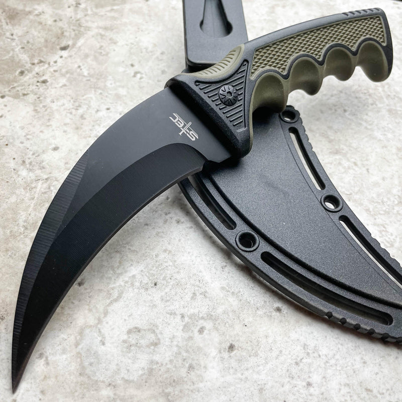 8.75" Military Tactical Combat KARAMBIT Fixed Blade Survival Talon Claw Knife Black - BLADE ADDICT