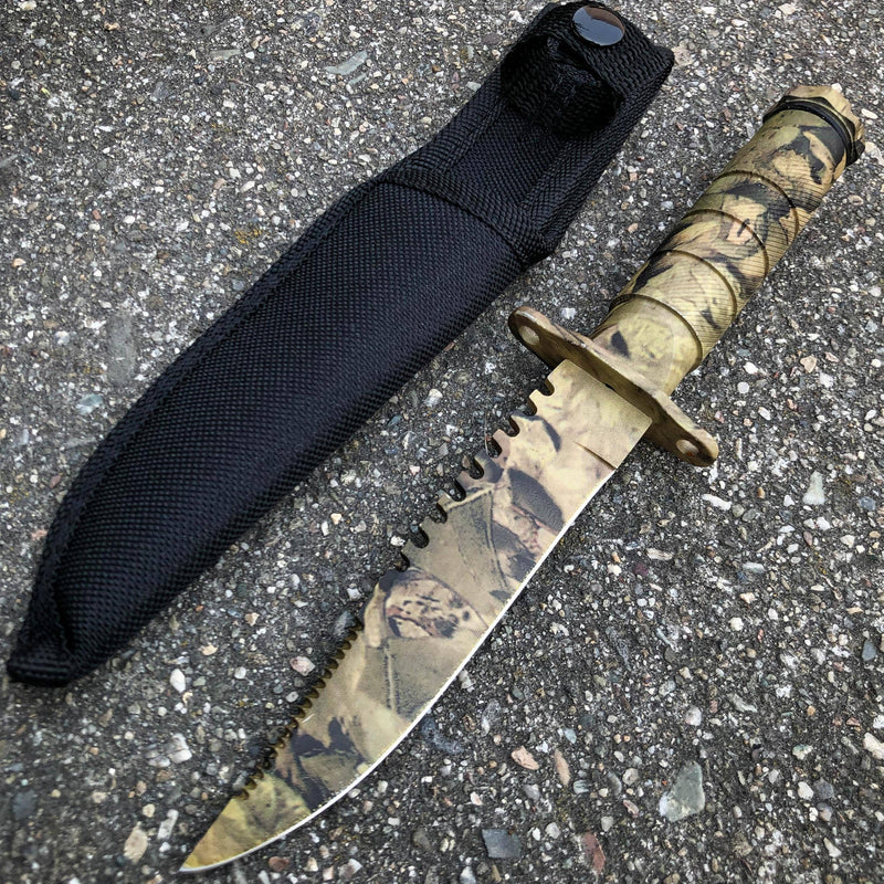 8.5" Tactical Camping Outdoor Fixed Blade Hunting Fishing Knife w Survival Kit Camo - BLADE ADDICT