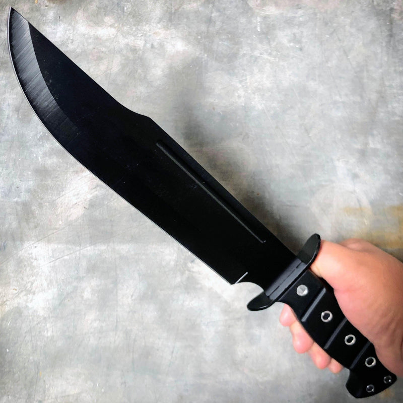 15" TACTICAL SURVIVAL Bowie Hunting FIXED BLADE Army Military Knife w Sheath Plain Handle - BLADE ADDICT
