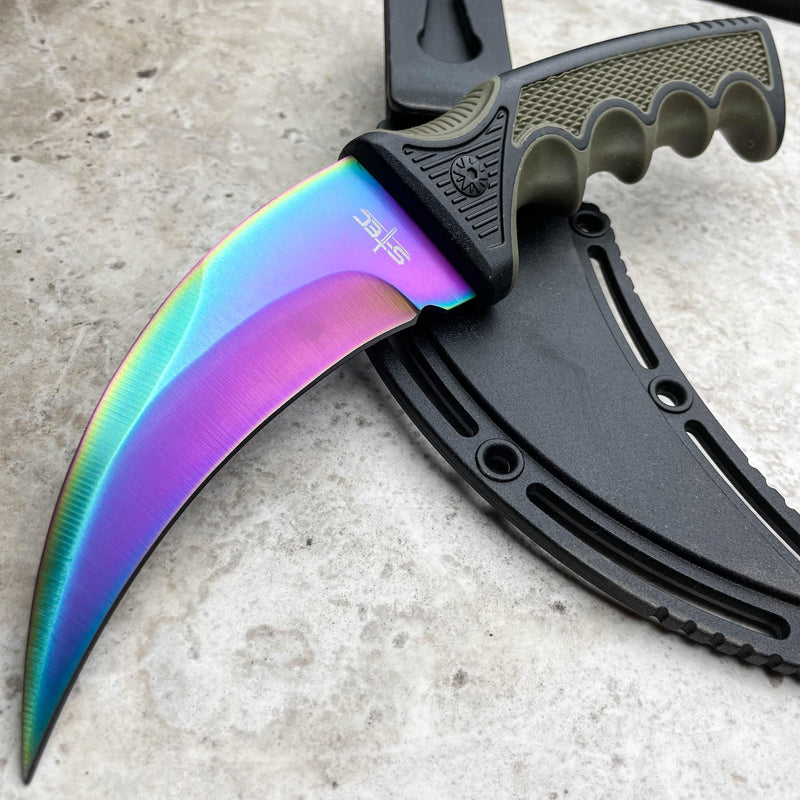 8.75" Military Tactical Combat KARAMBIT Fixed Blade Survival Talon Claw Knife Rainbow - BLADE ADDICT