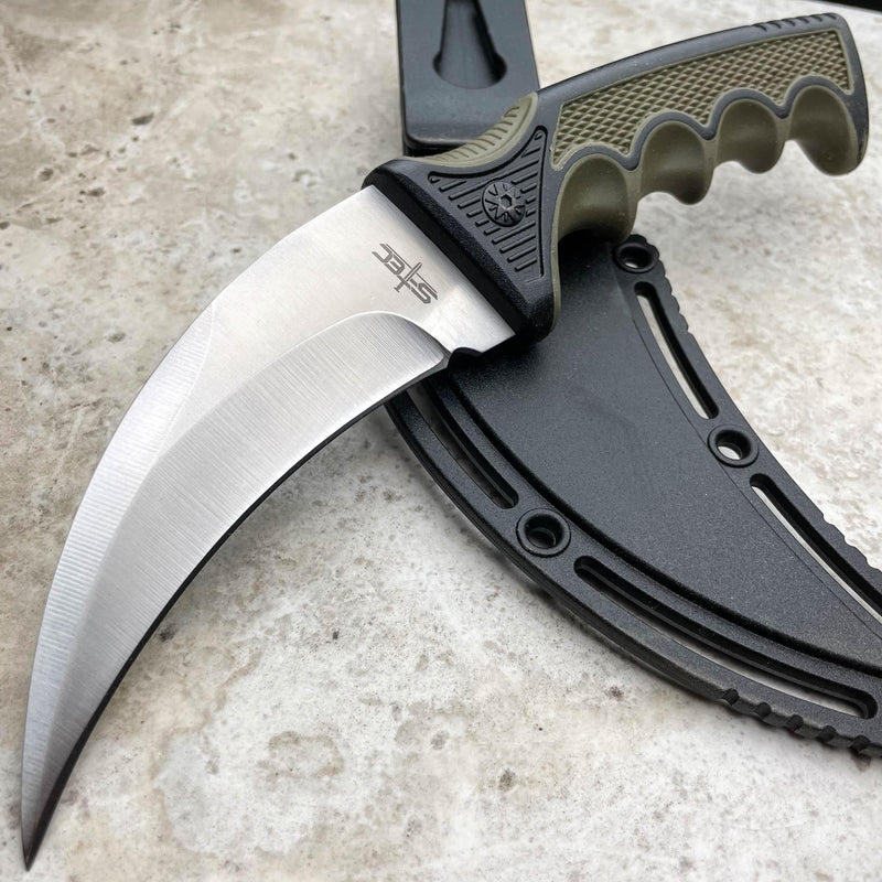 8.75" Military Tactical Combat KARAMBIT Fixed Blade Survival Talon Claw Knife Silver - BLADE ADDICT
