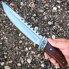 Survival Hunting Camping Fixed Blade Full Tang Bowie Rambo Knife w/ Wood Handle - BLADE ADDICT