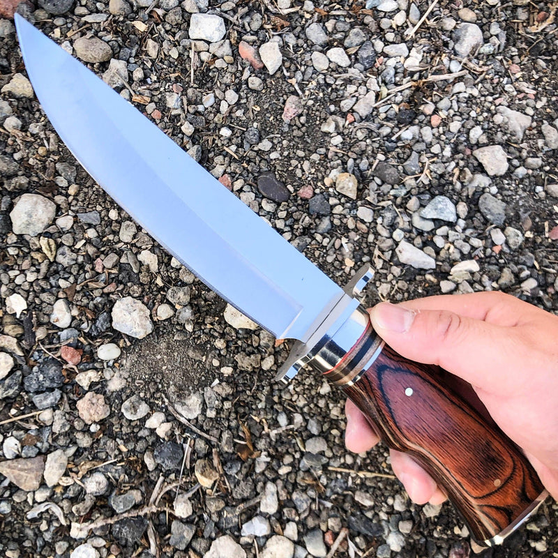 Survival Hunting Camping Fixed Blade Full Tang Bowie Rambo Knife w/ Wood Handle - BLADE ADDICT
