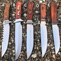 Survival Hunting Camping Fixed Blade Full Tang Bowie Rambo Knife w/ Wood Handle - BLADE ADDICT