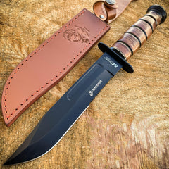 USMC MARINES TACTICAL BOWIE SURVIVAL HUNTING KNIFE MILITARY Combat Fixed Blade - BLADE ADDICT