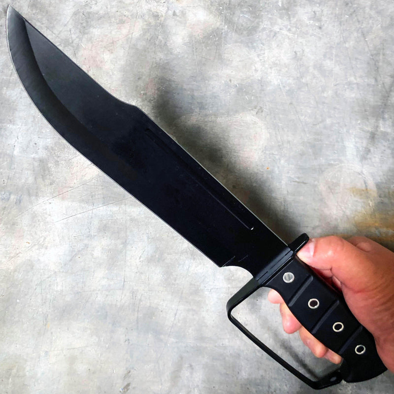 15" TACTICAL SURVIVAL Bowie Hunting FIXED BLADE Army Military Knife w Sheath w/ Guard Handle - BLADE ADDICT