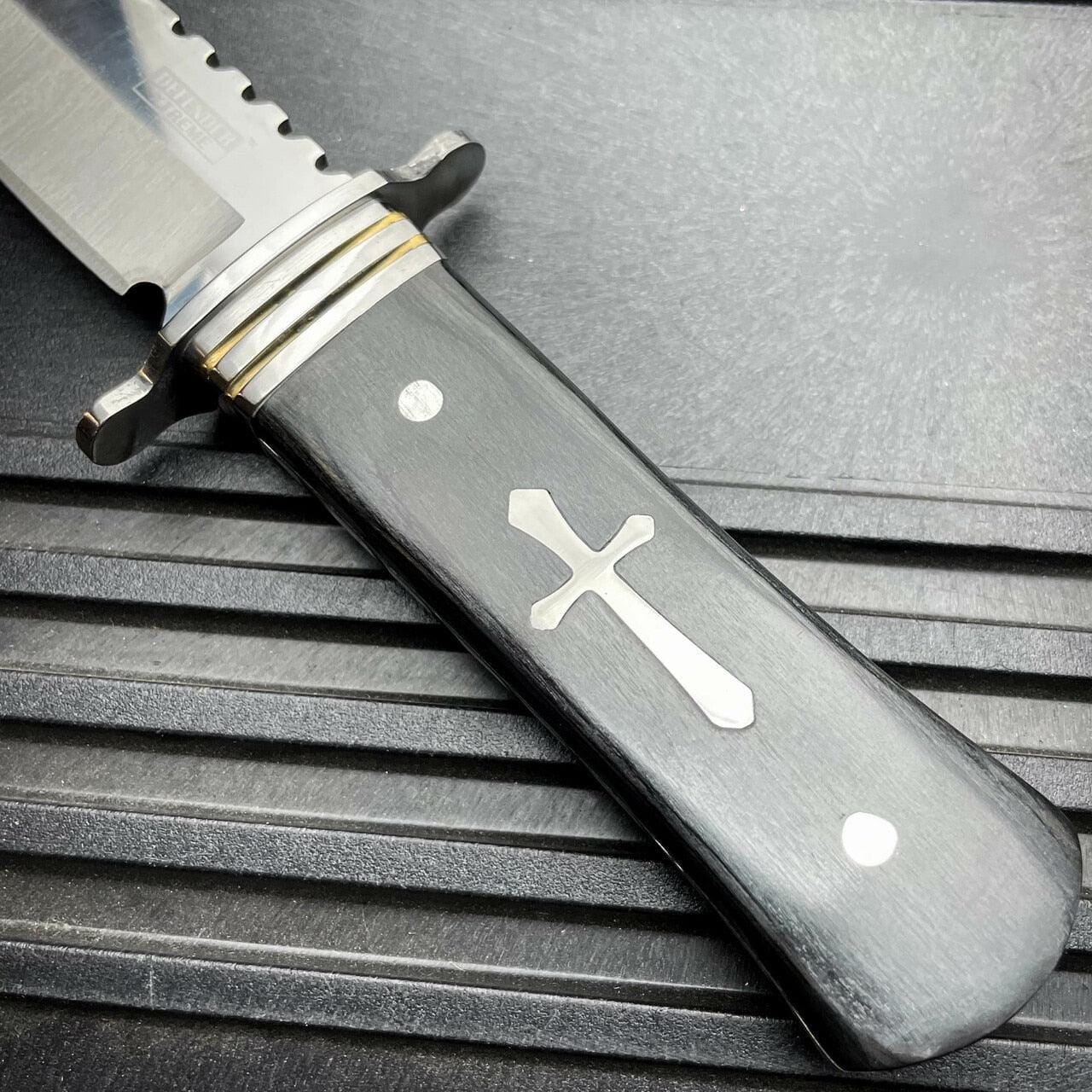 11 STAINLESS STEEL CELTIC CROSS HUNTING KNIFE WOOD HANDLE Gothic Skin