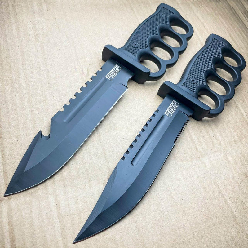 12.5" Survival Combat Trench Military Fixed Blade w/ Firestarter + Sharpener - BLADE ADDICT