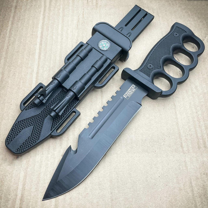 12.5" Survival Combat Trench Military Fixed Blade w/ Firestarter + Sharpener - BLADE ADDICT