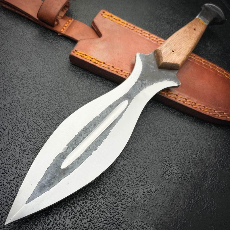 13" Hand Forged Railroad Spike Carbon Hunting Leaf Hunter Knife Fixed Blade Wood - BLADE ADDICT