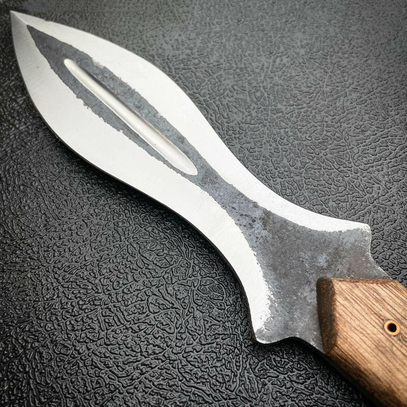 13" Hand Forged Railroad Spike Carbon Hunting Leaf Hunter Knife Fixed Blade Wood - BLADE ADDICT