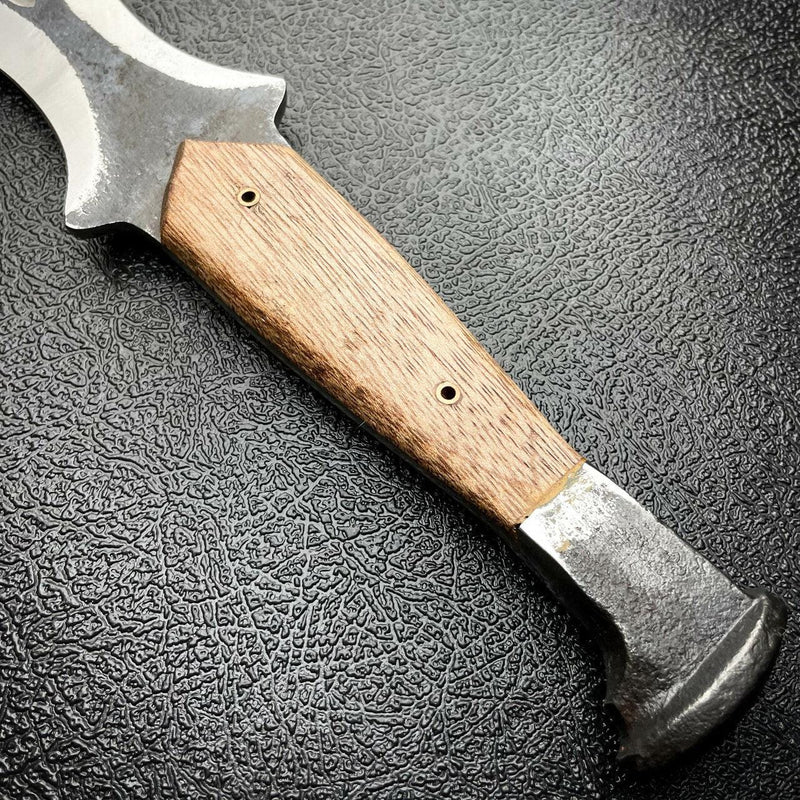 13" Hand Forged Railroad Spike Carbon Hunting Leaf Hunter Knife Fixed Blade Wood - BLADE ADDICT