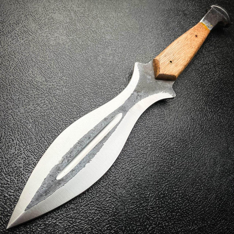 13" Hand Forged Railroad Spike Carbon Hunting Leaf Hunter Knife Fixed Blade Wood - BLADE ADDICT