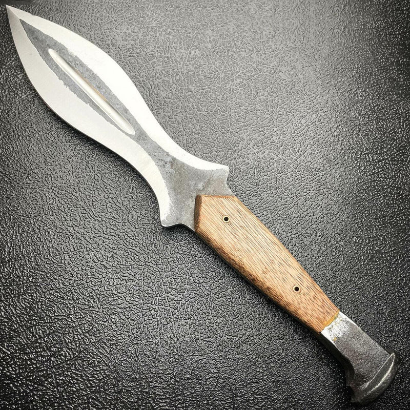 13" Hand Forged Railroad Spike Carbon Hunting Leaf Hunter Knife Fixed Blade Wood - BLADE ADDICT