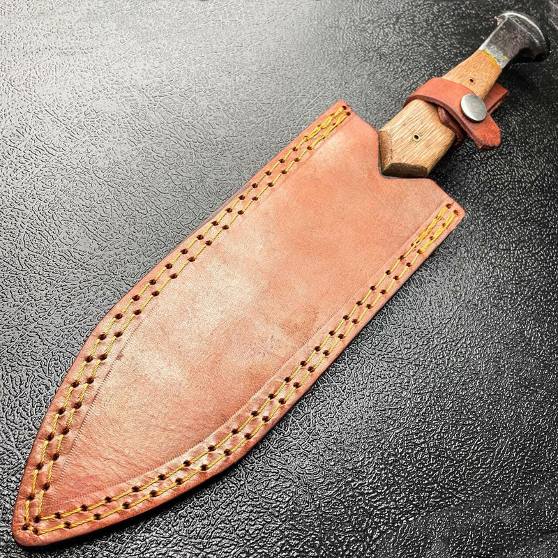 13" Hand Forged Railroad Spike Carbon Hunting Leaf Hunter Knife Fixed Blade Wood - BLADE ADDICT