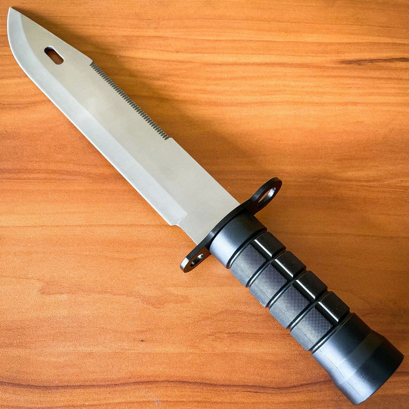 15" Tactical Hunting Rambo Fixed Blade Silver Knife Machete Bowie w Survival Kit - BLADE ADDICT