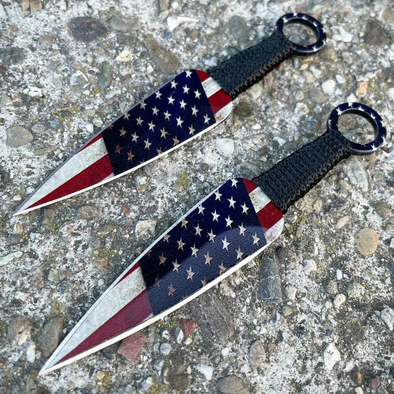 27" American USA Flag Sword Machete + Throwing Knife Set - BLADE ADDICT