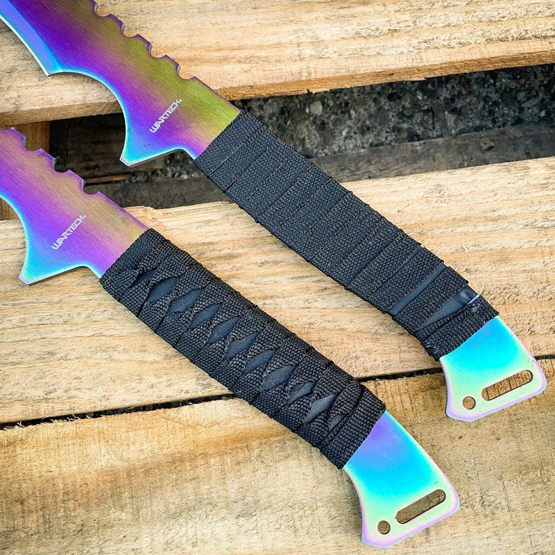 2PC 27" NINJA Rainbow Titanium Twin Katana Samurai Sword Machete Fixed Blade - BLADE ADDICT