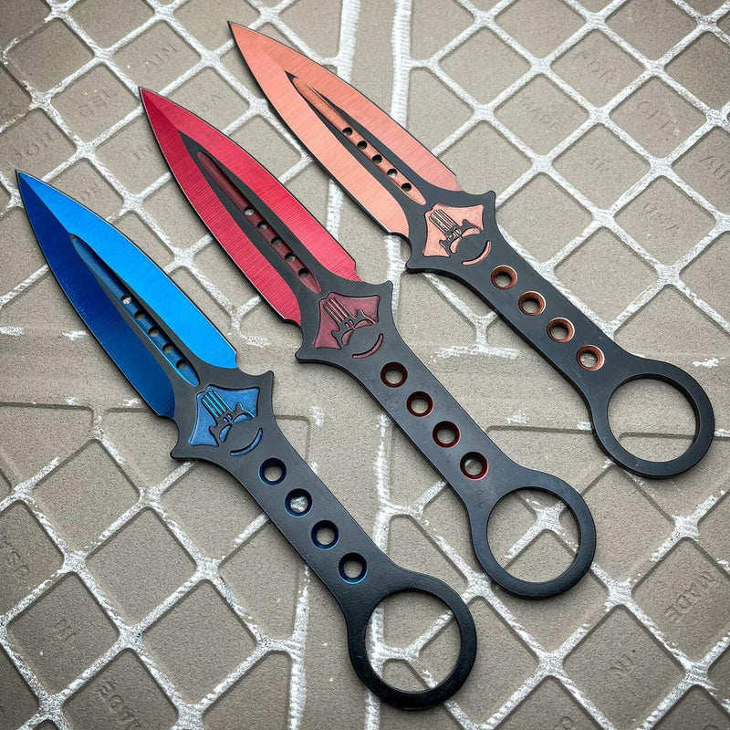 3PC 7.5" Ninja Fixed Blade Tactical Skull Naruto Kunai Throwing Knife Mix Set - BLADE ADDICT