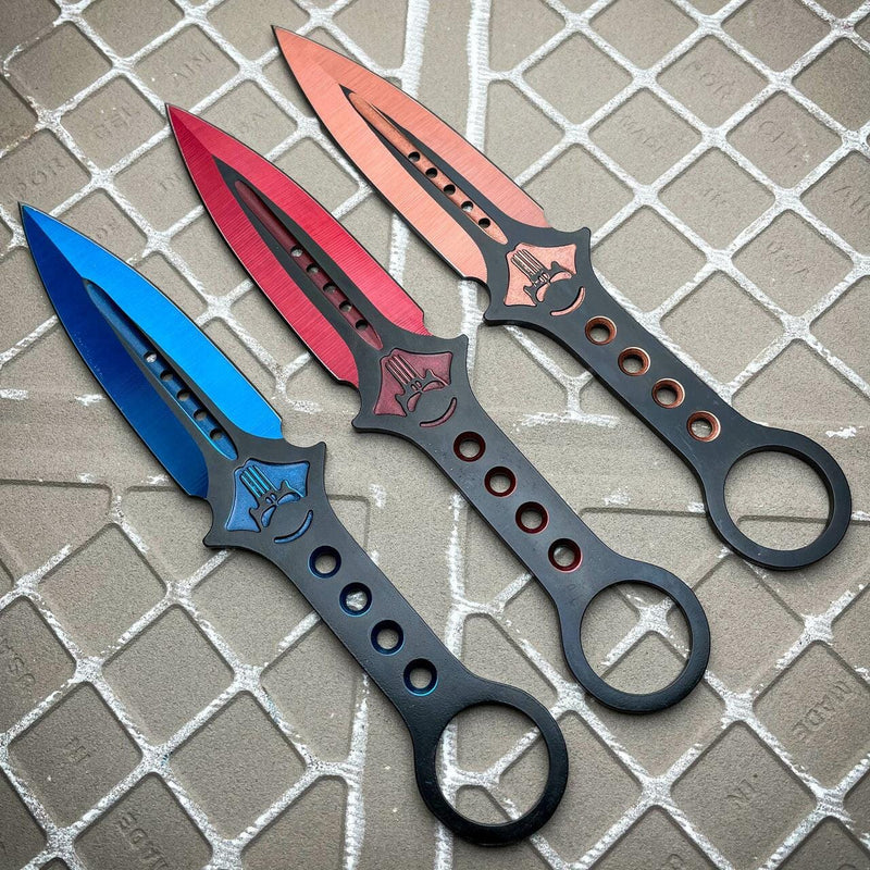 3PC 7.5" Ninja Fixed Blade Tactical Skull Naruto Kunai Throwing Knife Mix Set - BLADE ADDICT