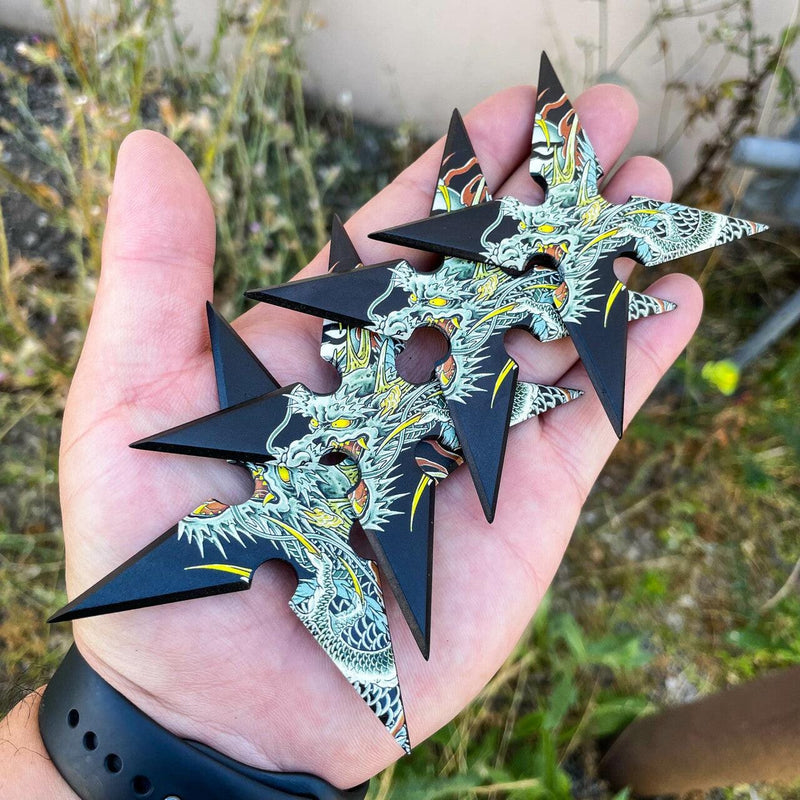 4PC Dragon Shuriken Throwing Ninja Stars - BLADE ADDICT