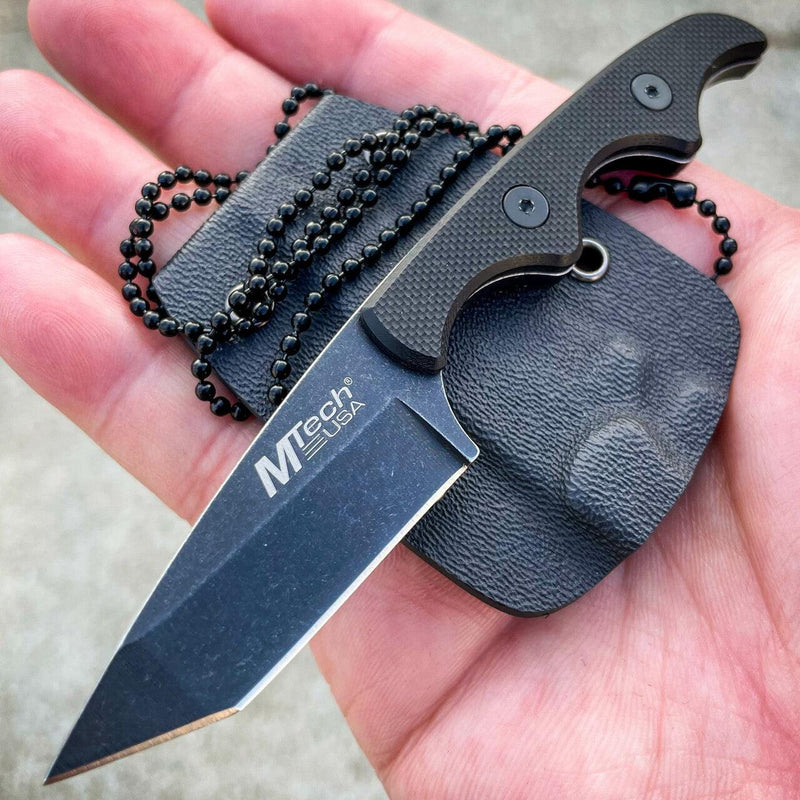 5" MTECH Military Tactical Fixed Tanto Blade Combat Neck Knife w/ Chained Sheath - BLADE ADDICT