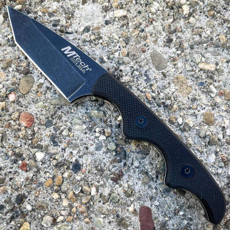 5" MTECH Military Tactical Fixed Tanto Blade Combat Neck Knife w/ Chained Sheath - BLADE ADDICT