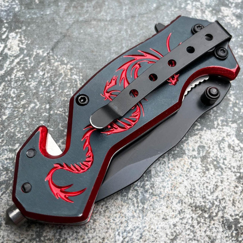 6" Tactical Fantasy Dragon Spring Assisted Open Rescue Folding Pocket Knife - BLADE ADDICT