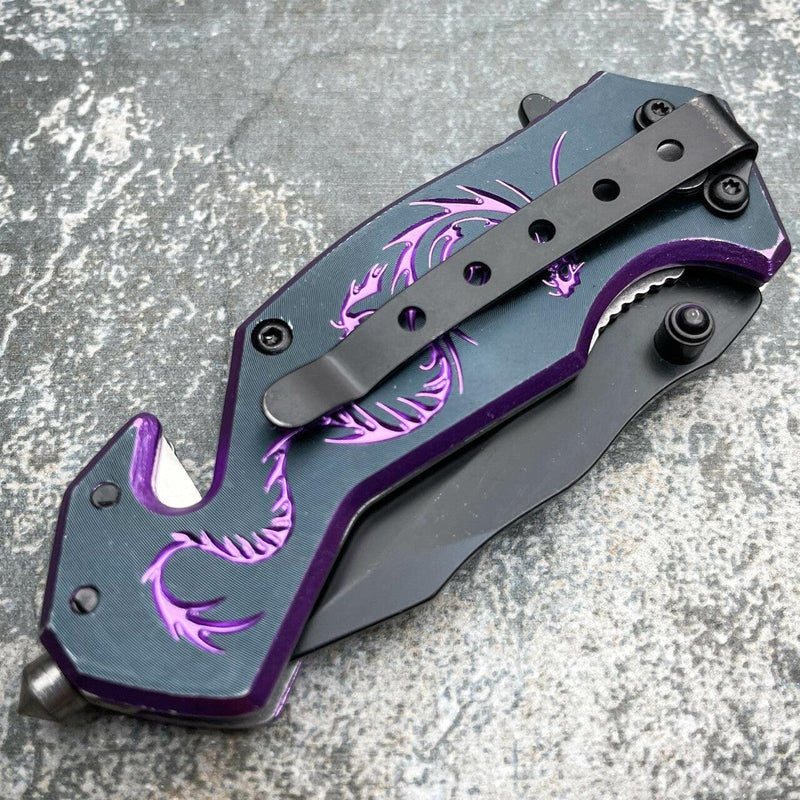 6" Tactical Fantasy Dragon Spring Assisted Open Rescue Folding Pocket Knife - BLADE ADDICT