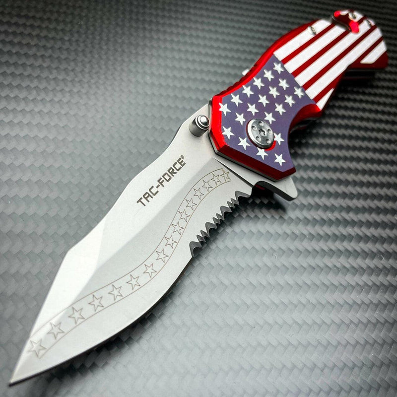 7.25" TAC FORCE USA AMERICAN FLAG ASSISTED OPEN FOLDING SPRING POCKET KNIFE OPEN - BLADE ADDICT