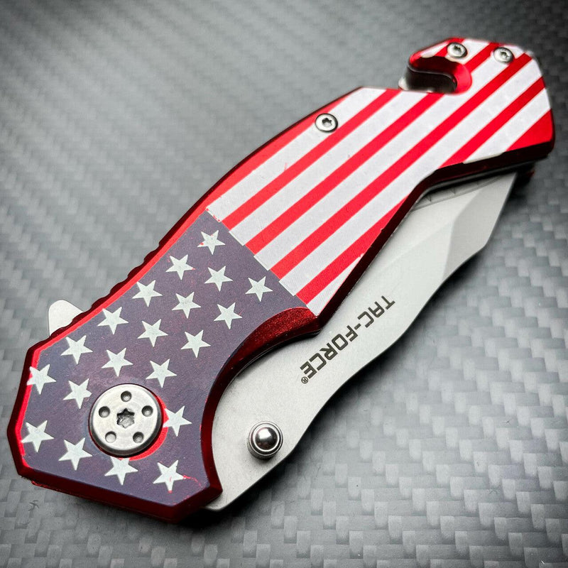 7.25" TAC FORCE USA AMERICAN FLAG ASSISTED OPEN FOLDING SPRING POCKET KNIFE OPEN - BLADE ADDICT