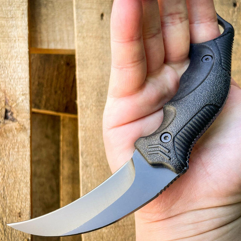 7.5" Military Tactical Hunting COMBAT Karambit FIXED BLADE KNIFE w Hard Sheath - BLADE ADDICT