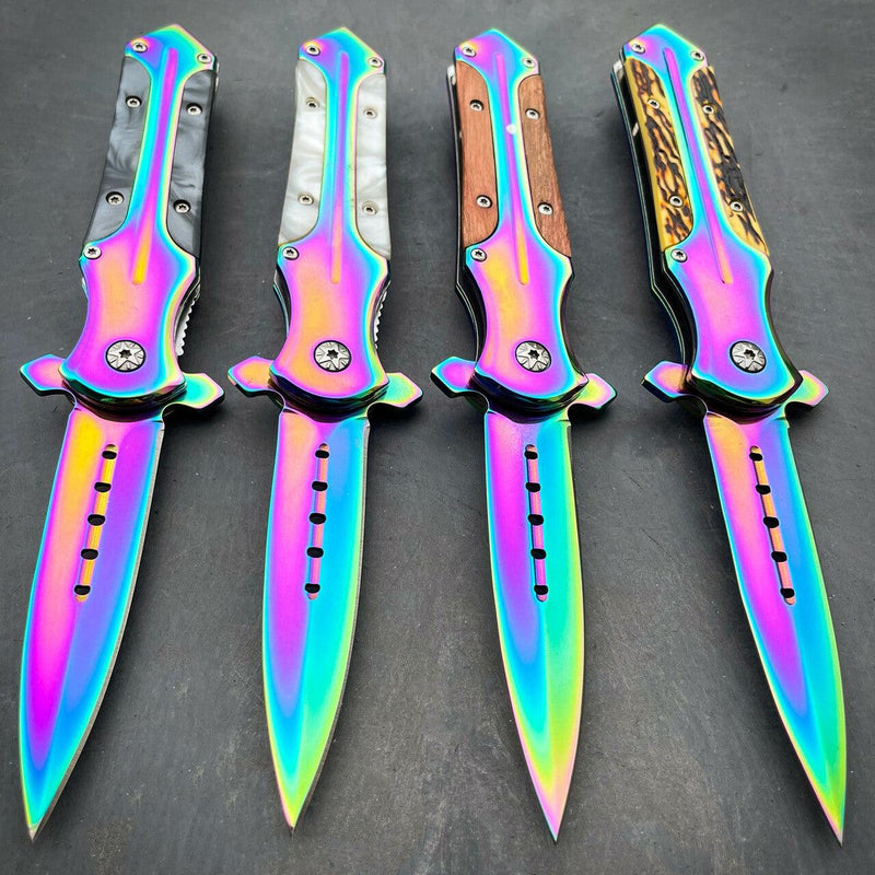 8.2" Rainbow Titanium Fade Pocket Knife - BLADE ADDICT