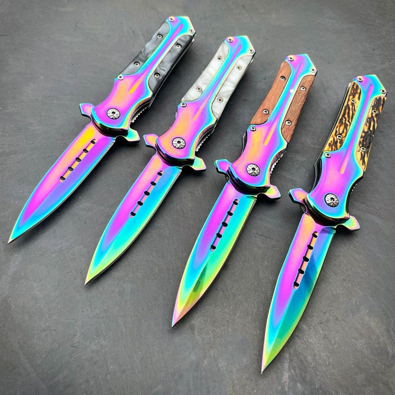 8.2" Rainbow Titanium Fade Pocket Knife - BLADE ADDICT