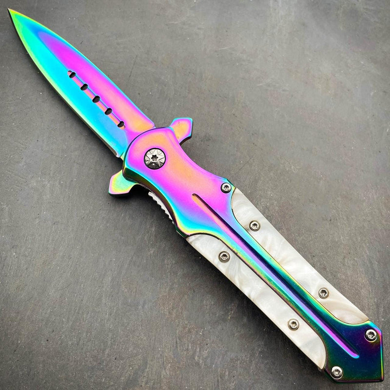 8.2" Rainbow Titanium Fade Pocket Knife - BLADE ADDICT