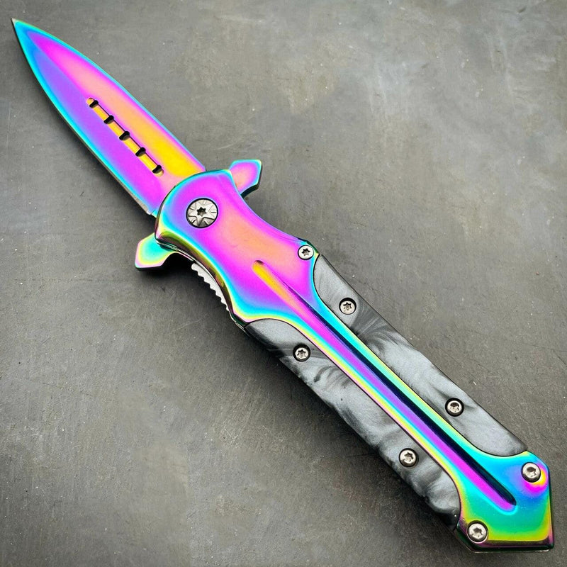 8.2" Rainbow Titanium Fade Pocket Knife - BLADE ADDICT