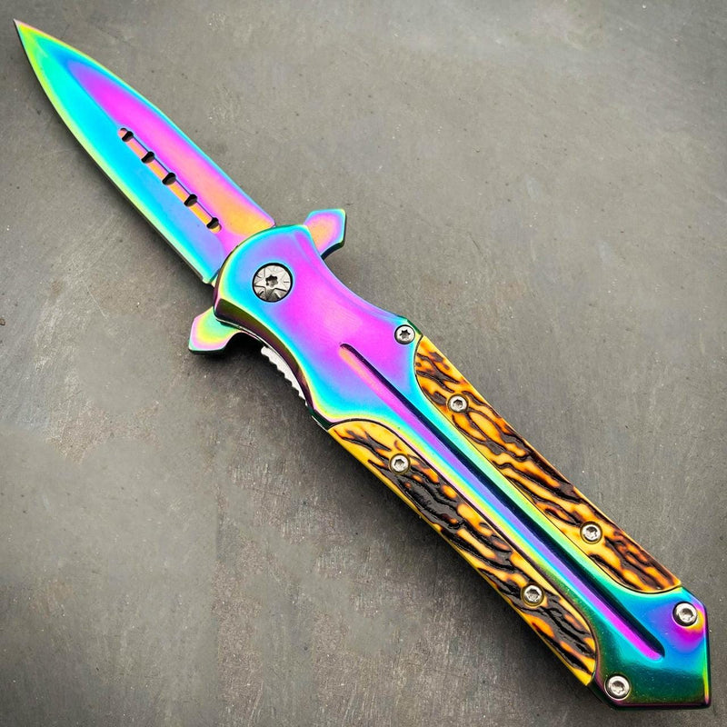 8.2" Rainbow Titanium Fade Pocket Knife - BLADE ADDICT