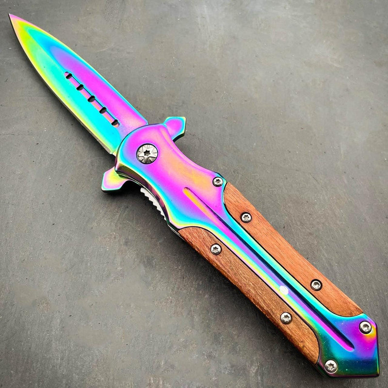 8.2" Rainbow Titanium Fade Pocket Knife - BLADE ADDICT