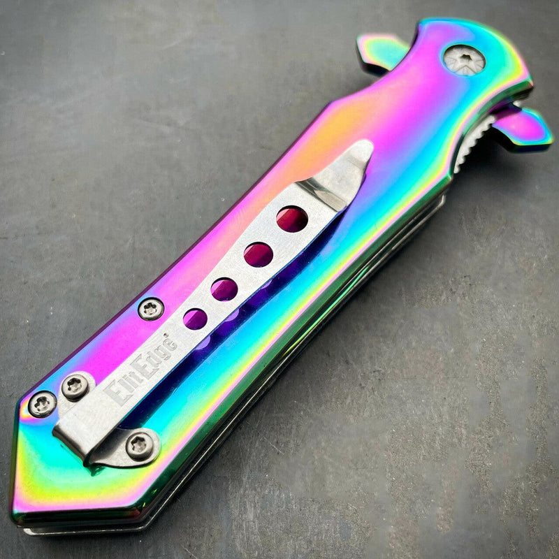 8.2" Rainbow Titanium Fade Pocket Knife - BLADE ADDICT