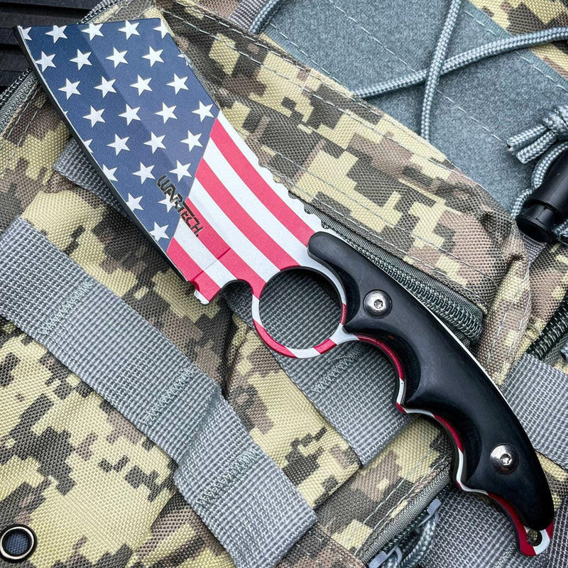 8.25" American USA Flag Survival Camping Hunting Cleaver Fixed Blade Knife - BLADE ADDICT