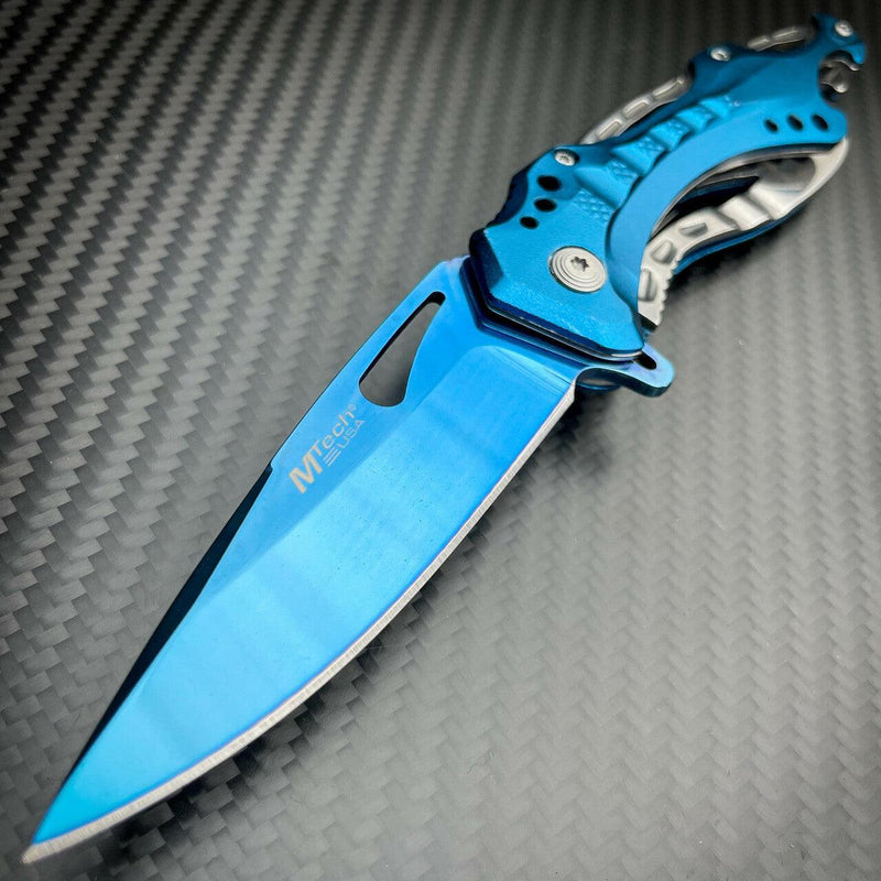 8.25" MTECH BLUE SPRING ASSISTED OPEN TACTICAL FOLDING POCKET KNIFE Blade - BLADE ADDICT