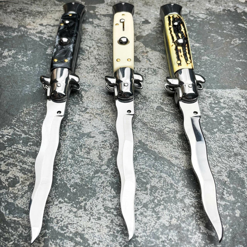 8.75" Italian Stiletto Switch Kris Blade Pocket Knife - BLADE ADDICT