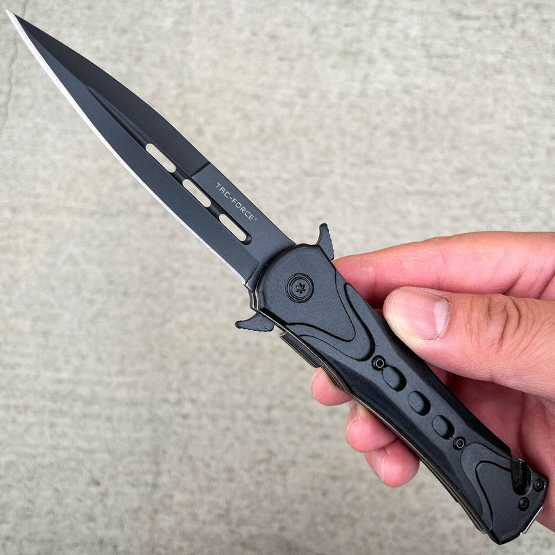 8" Black Tac Force Spring Assisted Open Rescue Folding Tactical Pocket Knife - BLADE ADDICT